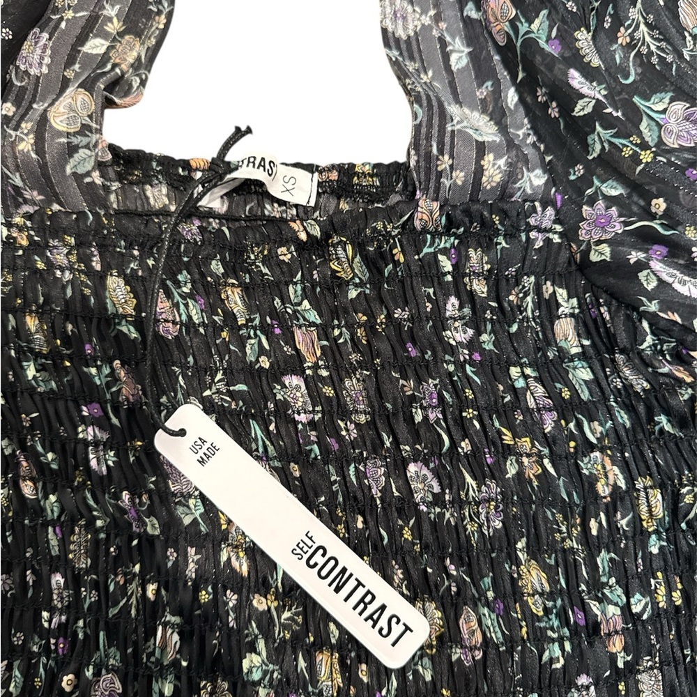 NWT Self Contrast Smocked Floral Mini Dress Long Sleeve XS | Anthropologie - Picture 6 of 7